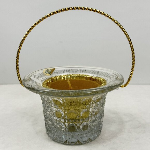 Vintage Avon Fostoria Crystal Backet Candle Holder with Bird Of Paradise Candle - Picture 1 of 13